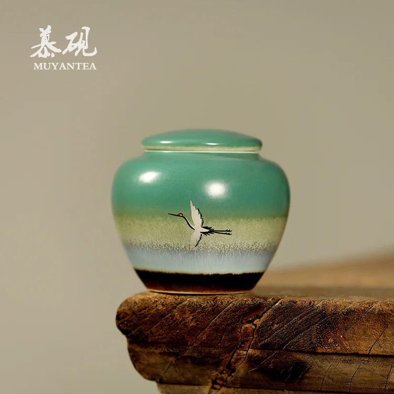 

Канистра Muyan, маленькая, ручной росписи из Цзиндэчжэня, с изображением благоприятных журавлей, для домашнего использования, влагонепроницаемый контейнер для хранения чая.