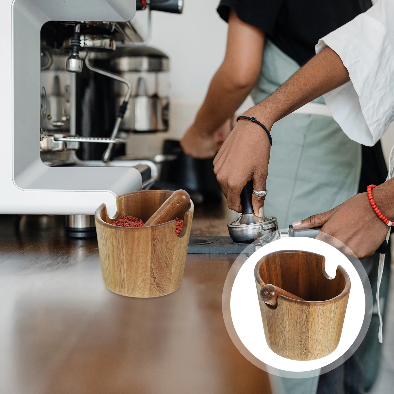 

Wood Espresso Powder Dump Bin Grounds Bucket Waste Bin Knock Bar Coffee Accessories Tools Container