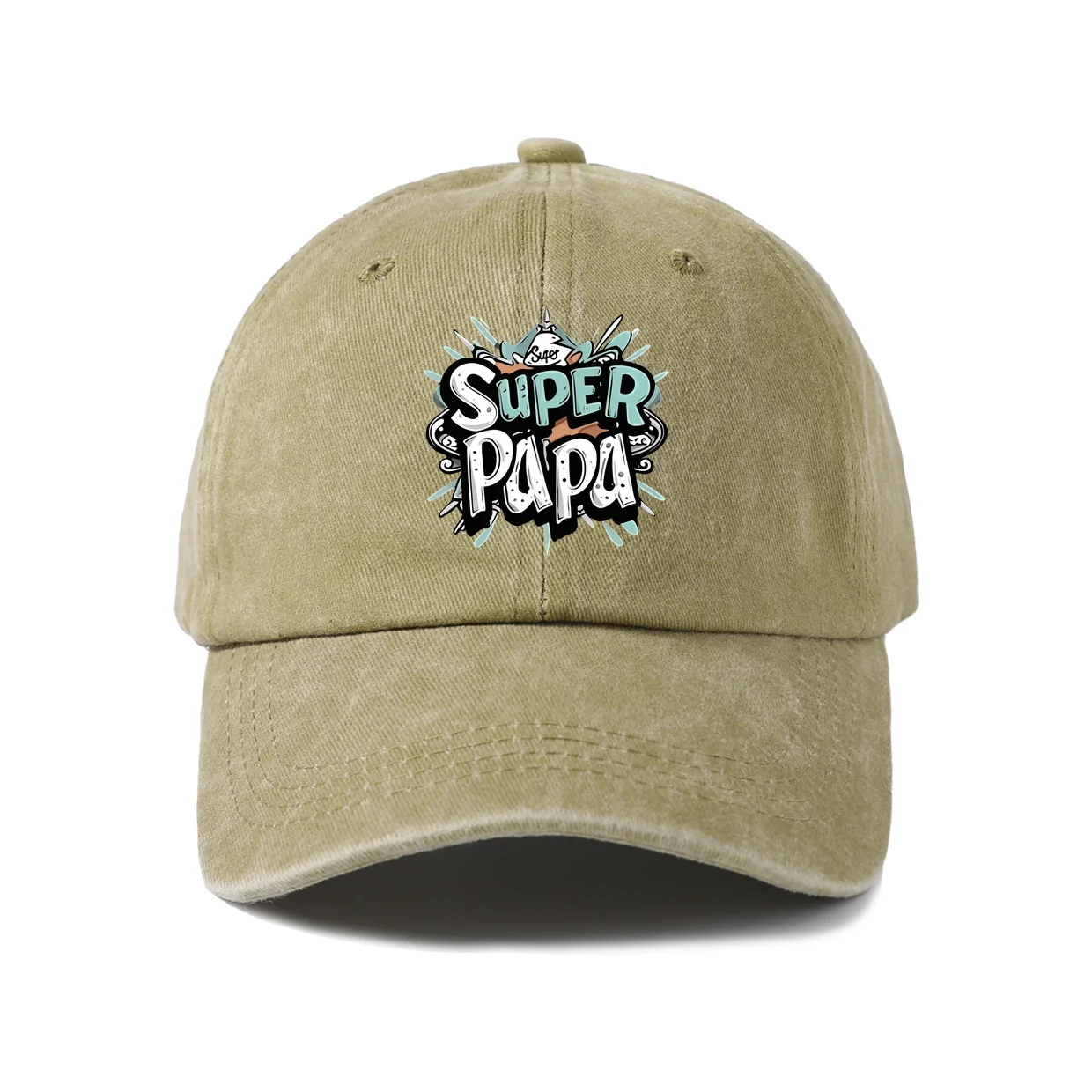 Super Papa Comic Text Graphic Baseball Cap, Vintage Washed Adjustable Unisex Dad Hat, Streetwear Gift