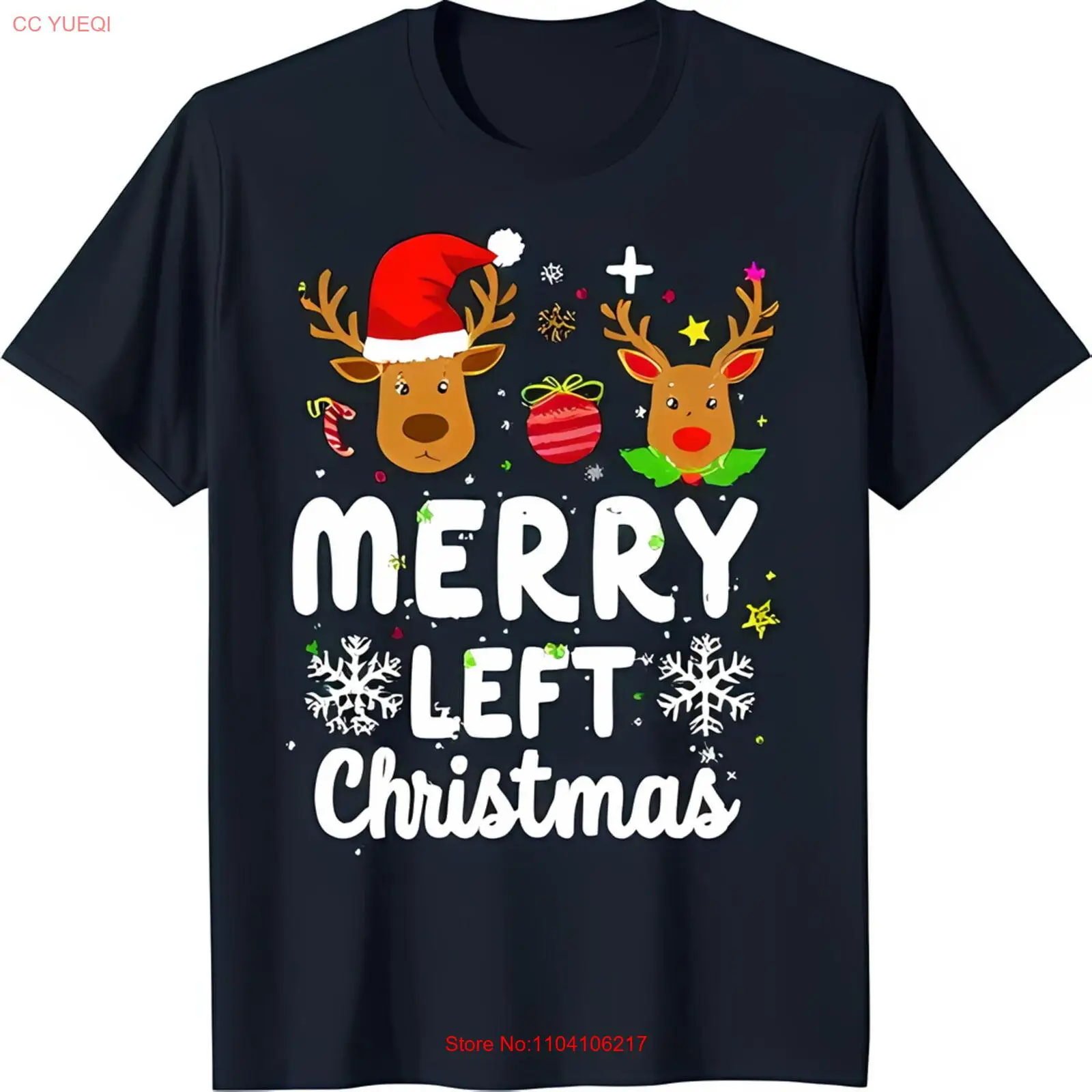 

Праздничная черная футболка с рисунком северного оленя Merry Left Christmas Graphic