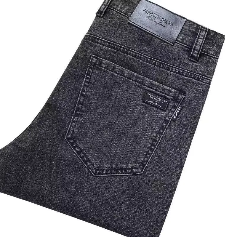 Men's Straight Leg Casual Work Jeans Large Size Wear Resistant Slim Fit High Elastici Denim Pants for Construction Workers