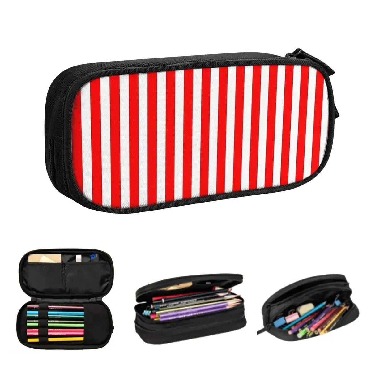 

Classic Red And White Vertical Stripes Pencil Cases Large Capacity Pen Bags Pen Box Pencil Pouch For Boys Girl Stationery School