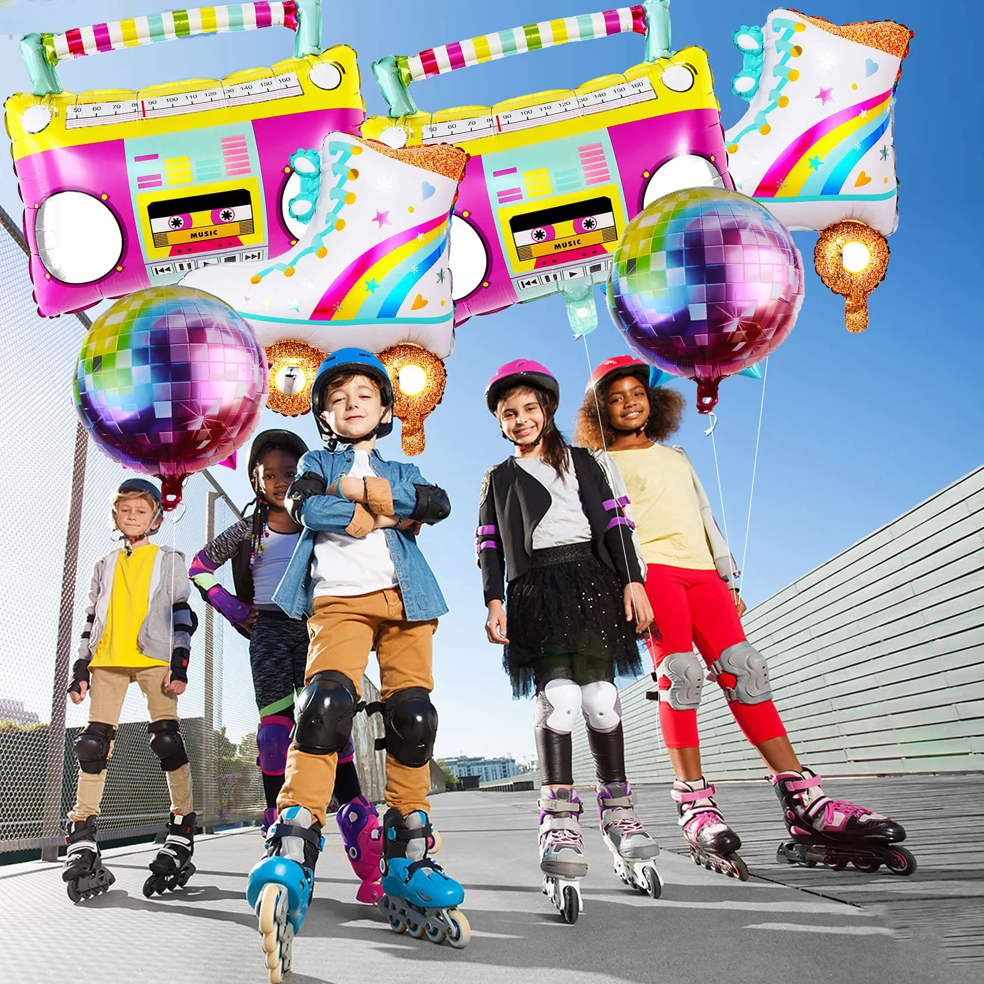Rollschuh ballons Radio Handy Folien ballons 80er 90er Jahre Mode Rock Party Luftballons Hip Hop Disco Retro Party Dekorationen – Detail 2