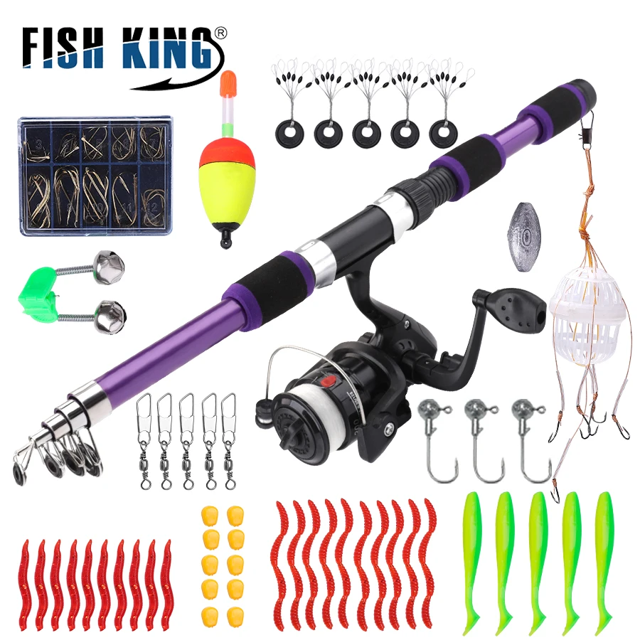 FISH KING 1.8M Portable Spinning Fishing Rod Reel kit completi in fibra di carbonio Carp Rod Wheel accessorio da viaggio