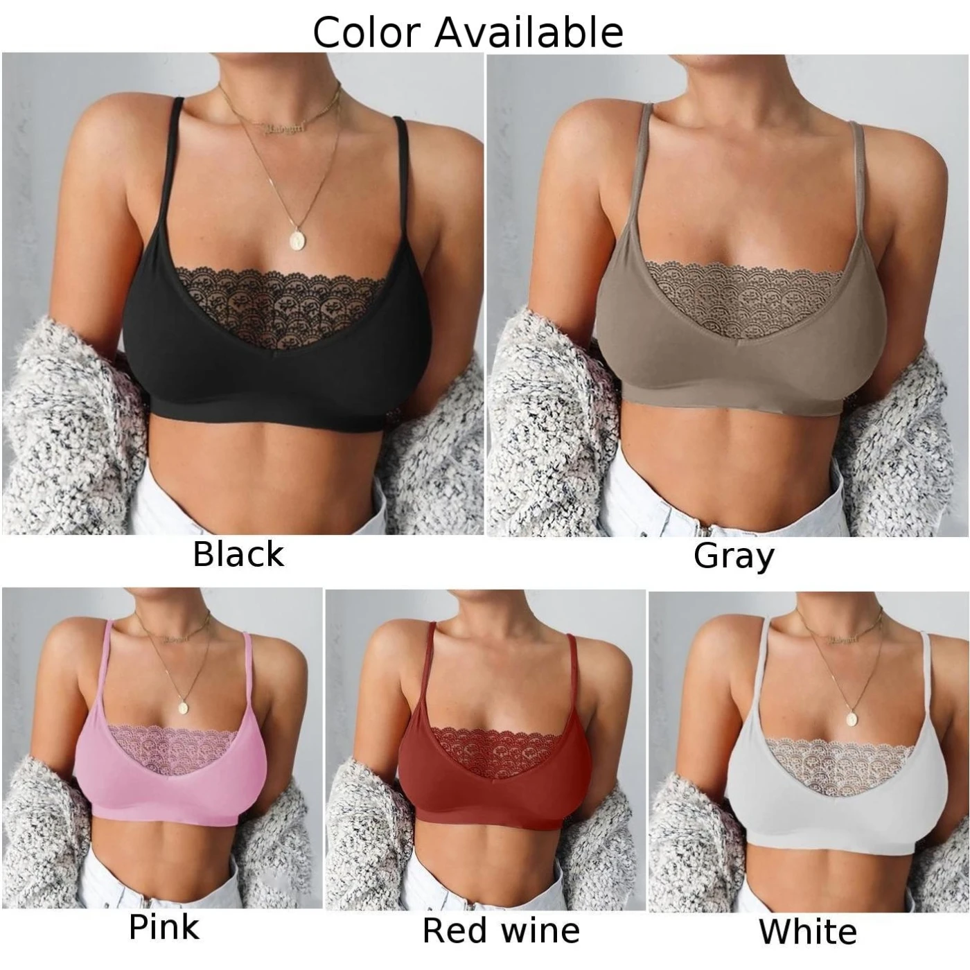 Lace Patchwork Seamless Bralette para mulheres, top de tubo, sexy e lisonjeiro, preto, rosa, branco, cinza, vinho tinto