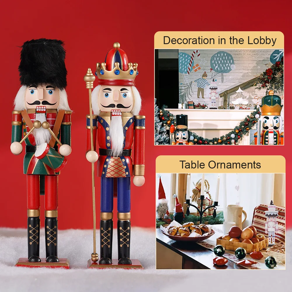 2Pcs/set 30CM Nutcracker King Soldier Puppet Kit Wooden Handicraft Fireplace Decoration Christmas New Year Party Ornaments