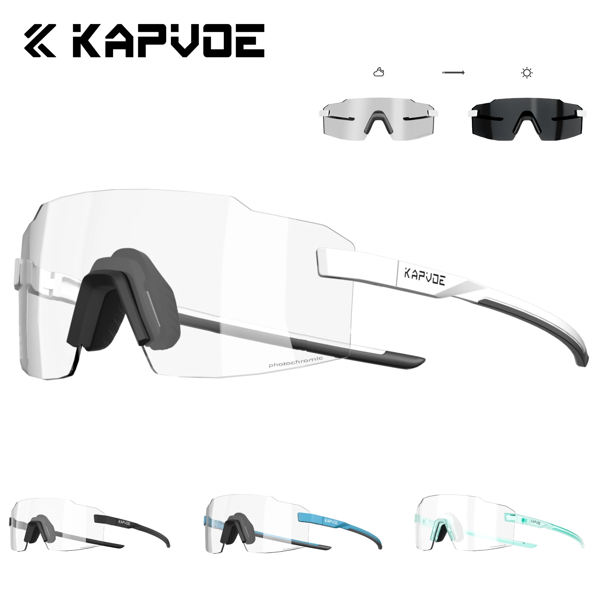 Kapvoe Randlose photochrome Fahrrad-Sonnenbrille, leichte Laufbrille, Radfahren für Männer und Frauen, UV400, Wanderbrille