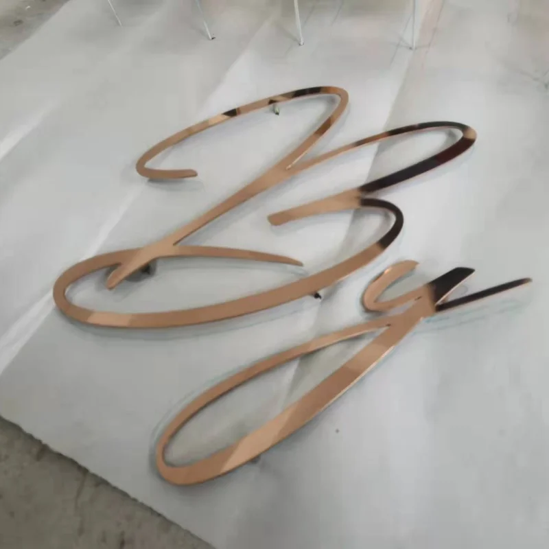 Cut out 2mm thick solid rose gold stainless steel letters sign, customized gold color stainless steel advertising shop sign logo