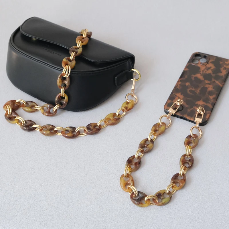 Neue Modische Damen-Taschenaccessoires: Leoparden-Muster, Bonbon-Rot, Blau, Acrylharz, Metallkette, Schulterriemen, Lange Kette für Umhängetaschen – Detail 10