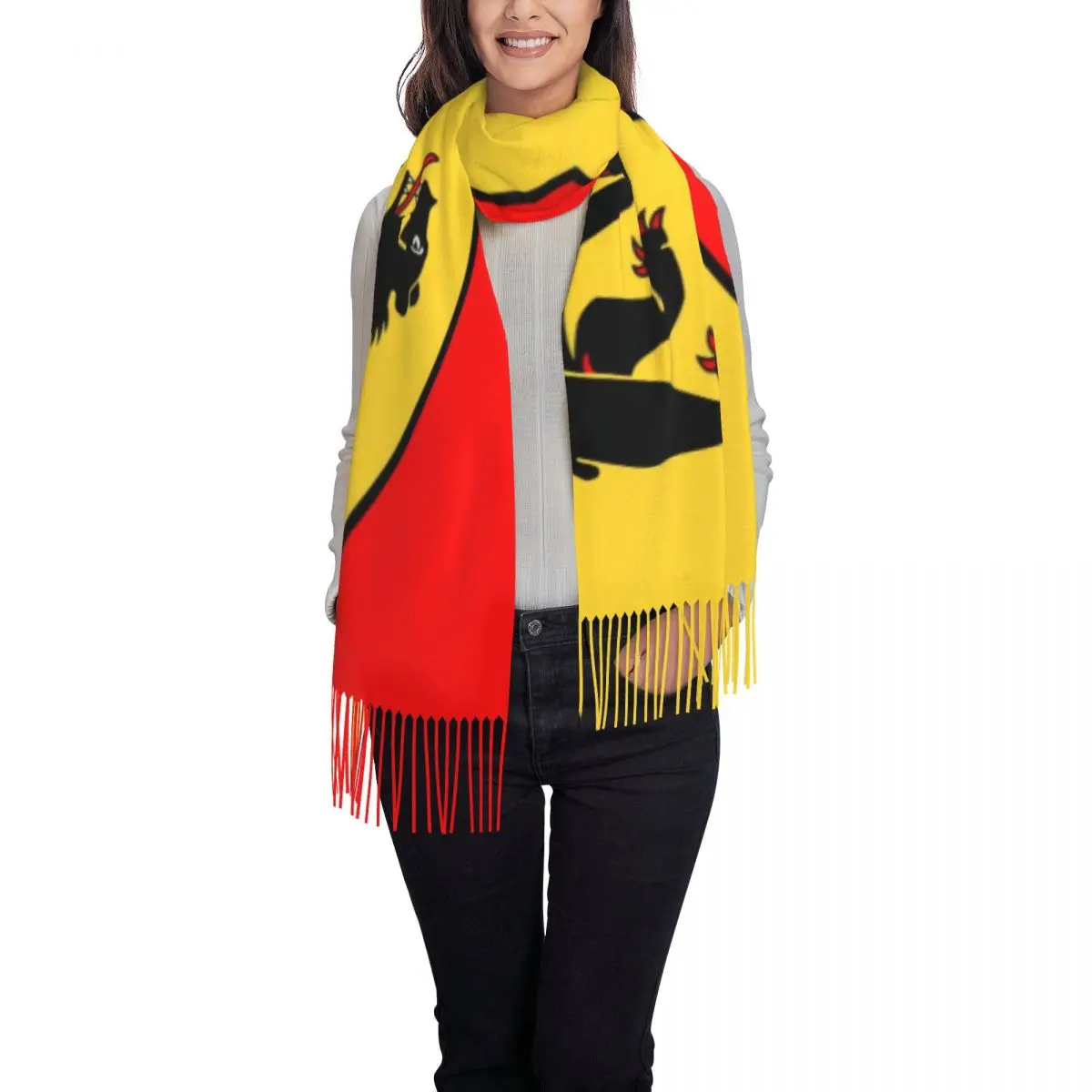 Bern Bear Swiss Flag Tassel Scarf Women Soft Switzerland Bern Coat of Arms Shawls Wraps Female Winter Scarves