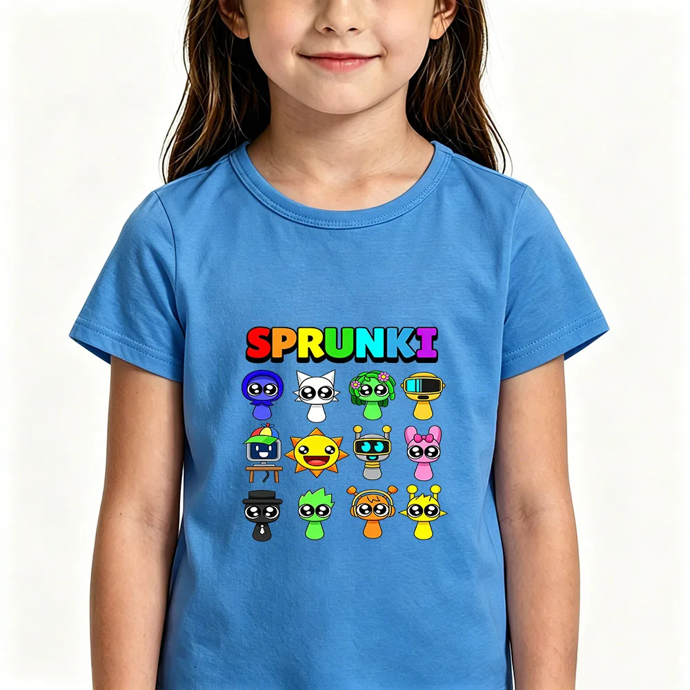 Game Sprunki Children's T-Shirt 100% Cotton Cute Grils Boys Kids Tops Cartoon Print Tees Casual O-Neck Short Sleeve Summer Wear