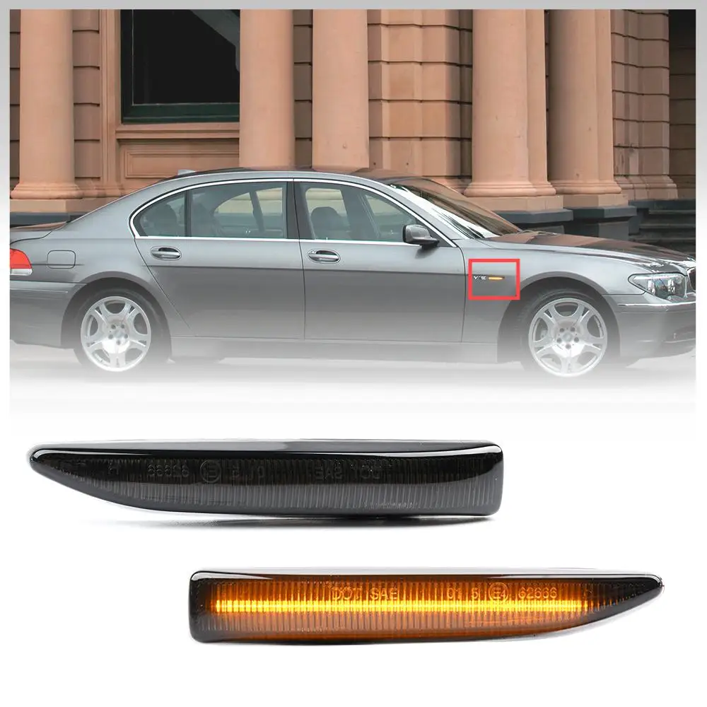 2pcs For BMW 7 Series E65 E66 E67 E68 2002 2003-2008 LED Side Marker Mirror Indicator Lamp Flowing Water Turn Signal Light Amber