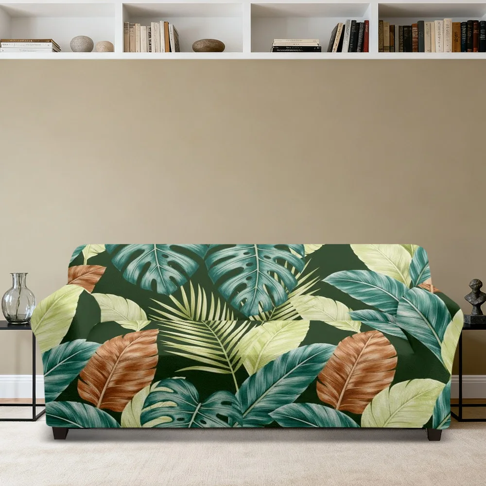 1pc Stretch Sofa Cover, Lush Tropical Monstera Palm Leaf Print Couch Slipcover for Living Room
