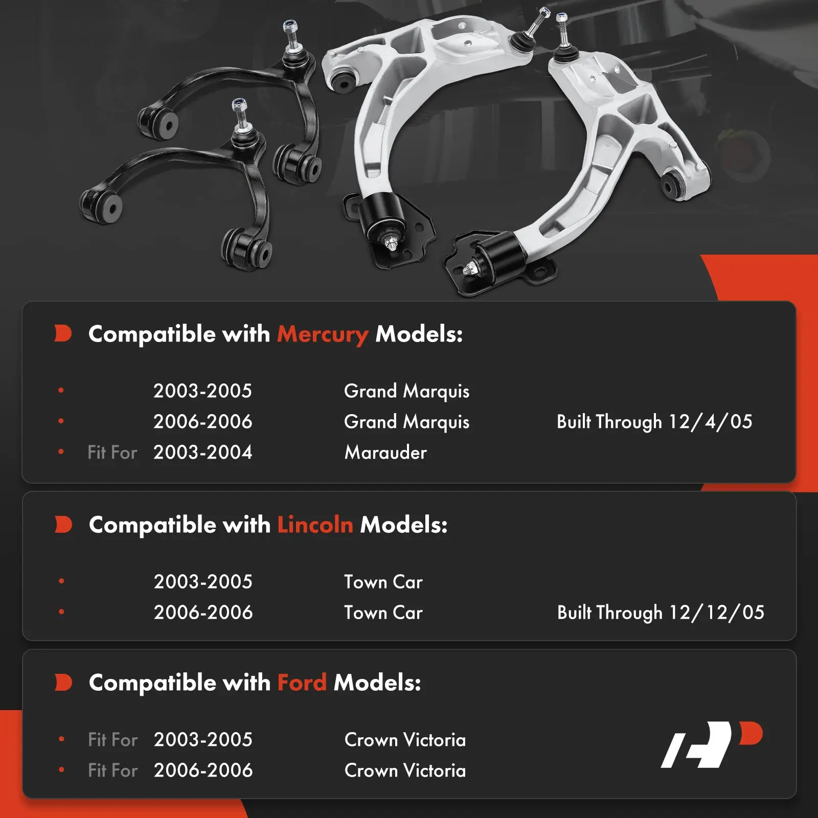 A-Premium 4x Front Control Arm with Ball Joint for Ford Crown Victoria 2003-2006 Lincoln Town Car 2003-2006 Mercury Marauder