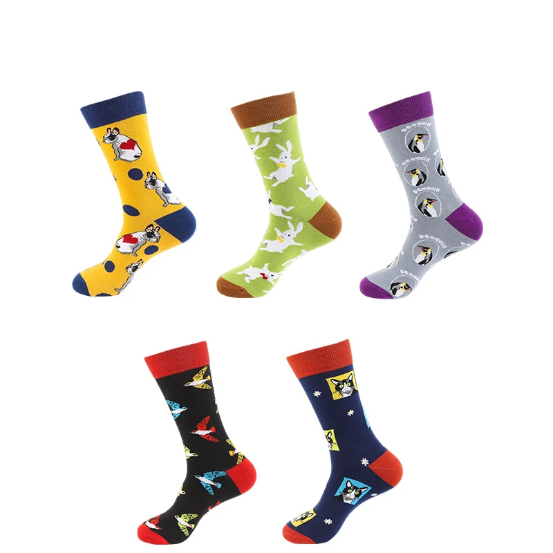 

5 Pairs Men's Socks Set New Cartoon Casual Funny Happy Versatile Jacquard Comfortable Breathable High-quality Socks Wholesale