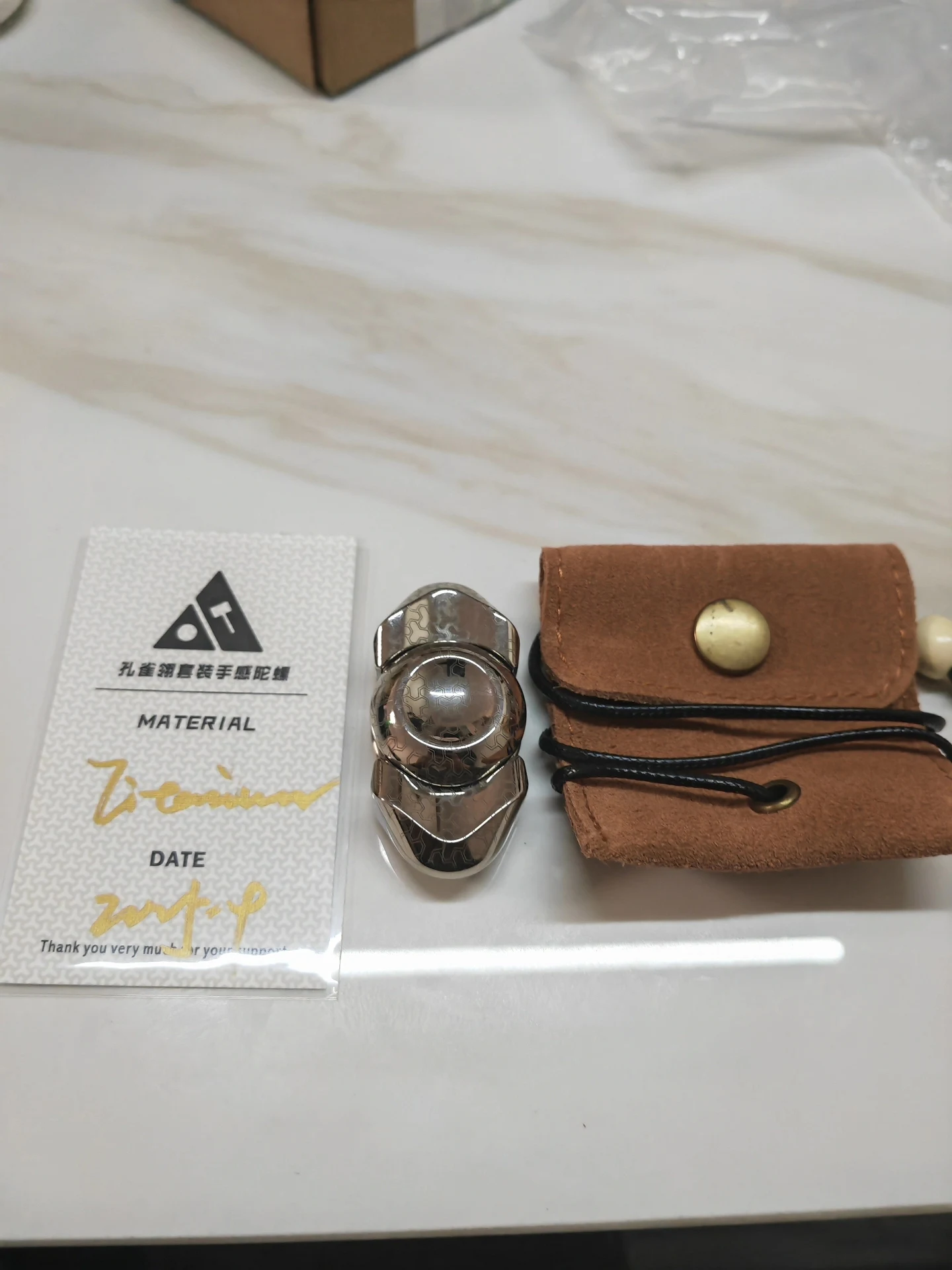 Used EDC Old Iron Day Studio Edc Two-page Peacock Plume Set Feel Gyro, Titanium Engraved Version, Box