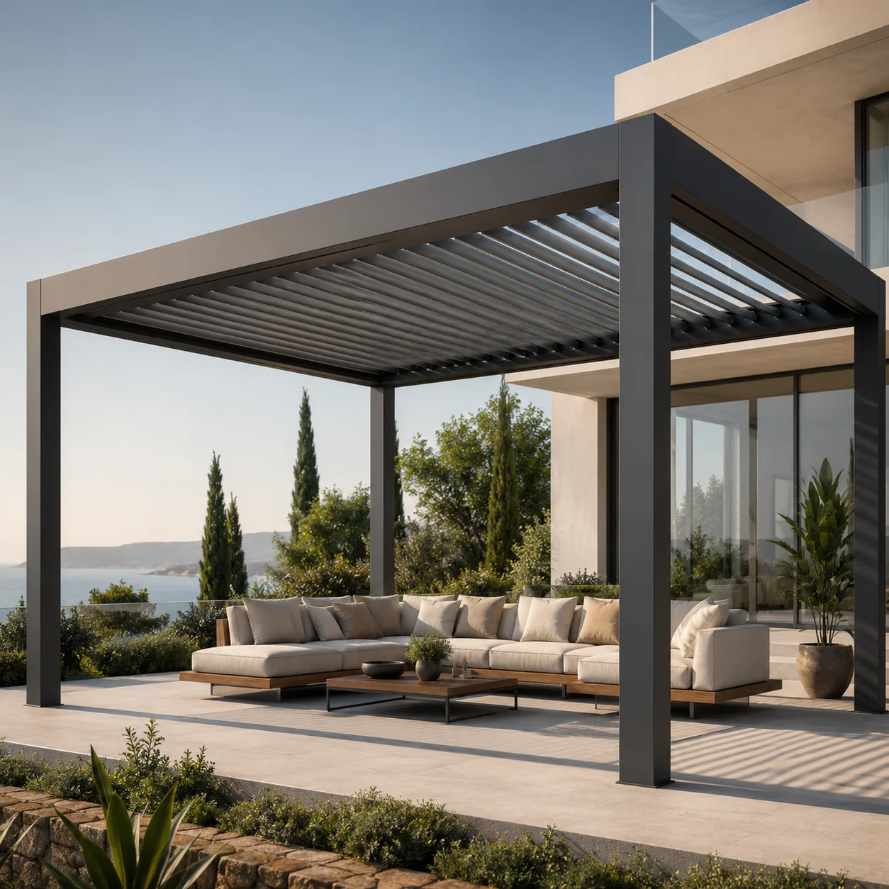 Villa Design Motorized Aluminum Double Roof Canopy Pavilion Pergola Gazebo South Africa Outdoor 3x4 6x4