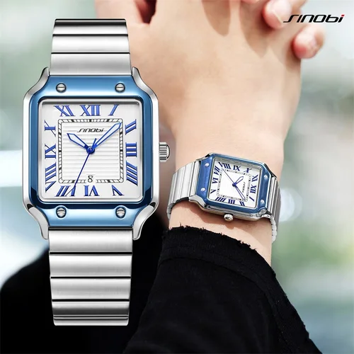 Imagen 2 del producto SINOBI, relojes de cuarzo de diseño informal para hombre, relojes de pulsera de acero inoxidable a la moda para hombre, reloj cuadrado de negocios para hombre, reloj Masculino