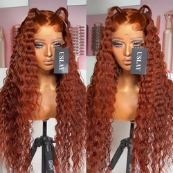 Reddish Brown Deep Wave 13x4 Lace Front Human Hair Wig Transparent Colored Water Curly Wigs Pre Plucked 13x6 Hd Lace Frontal Wig