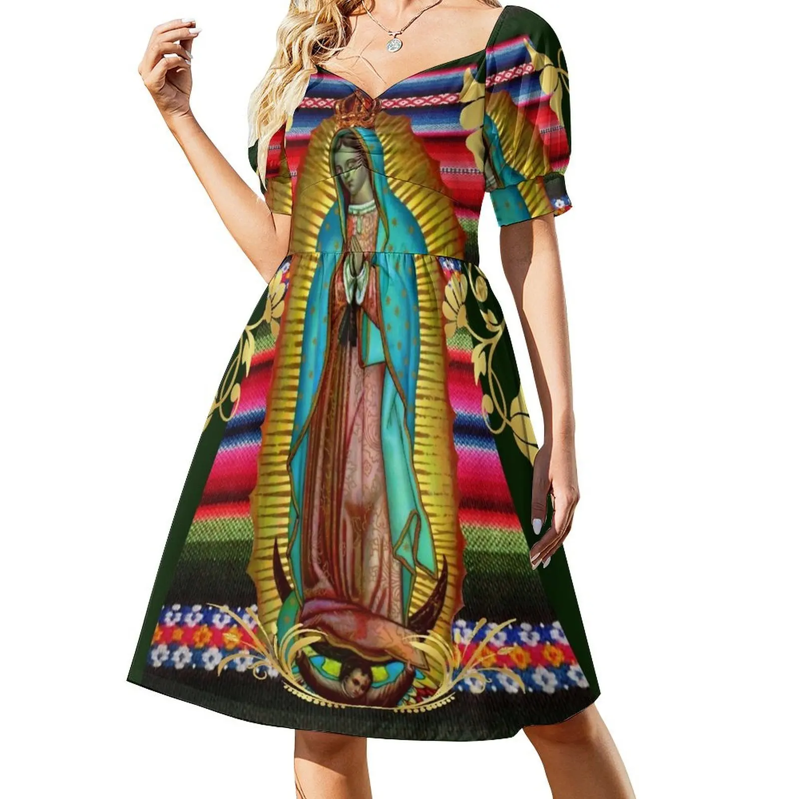 

Our Lady of Guadalupe Virgin Mary Zarape 08 Short Sleeved Dress dress party night women's evening dress 2025