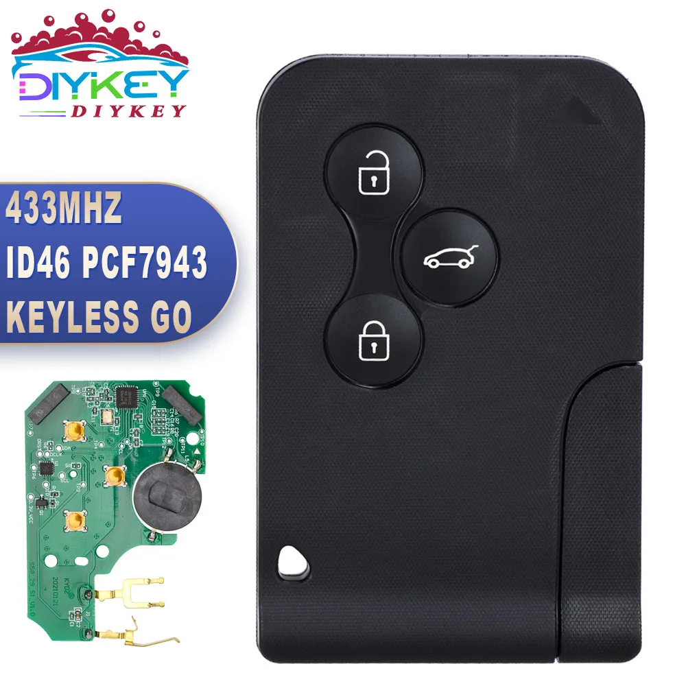 DIYKEY 433MHz PCF7943 ID46 For Renault Megane Scenic 2 Clio 2 2003 2004 2005 2006 2007 2008 Smart Card Keyless Go Remote Key