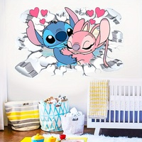 1 Disney Stitch and Angel Themed Large Wall Sticker - Colorful Cartoon Art, Ideal for Indoor Use, Rooms, Christmas and Valentine's Day Gifts