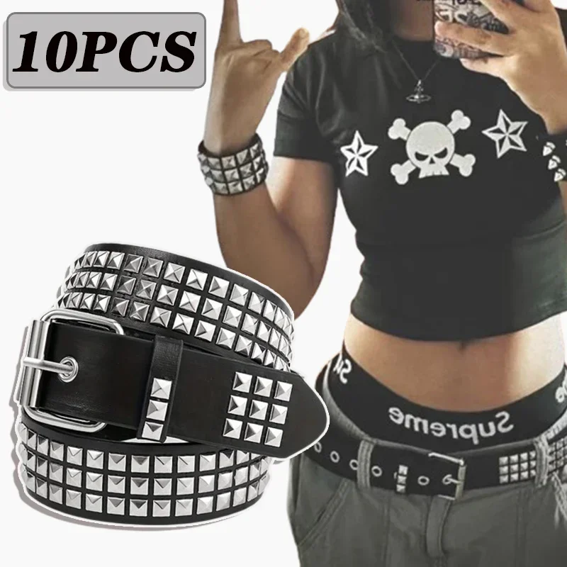 2024 New Square Bead Rivet Belt Metal Pyramid Belt Men And Women Punk Hardware Jeans Belt Designer Belt Woman Belts