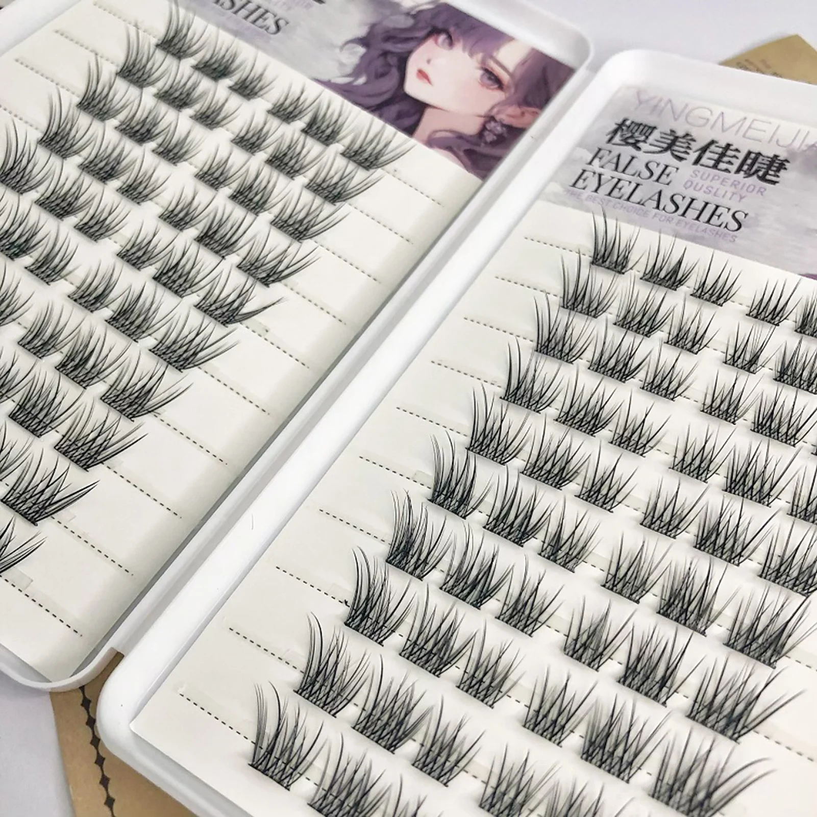 フォックスアイつけまつげ、接着剤不要、クラスター、カール、ウィング、ナチュラルルック、女性用、女の子用、パーティー、デイリーラッシュ