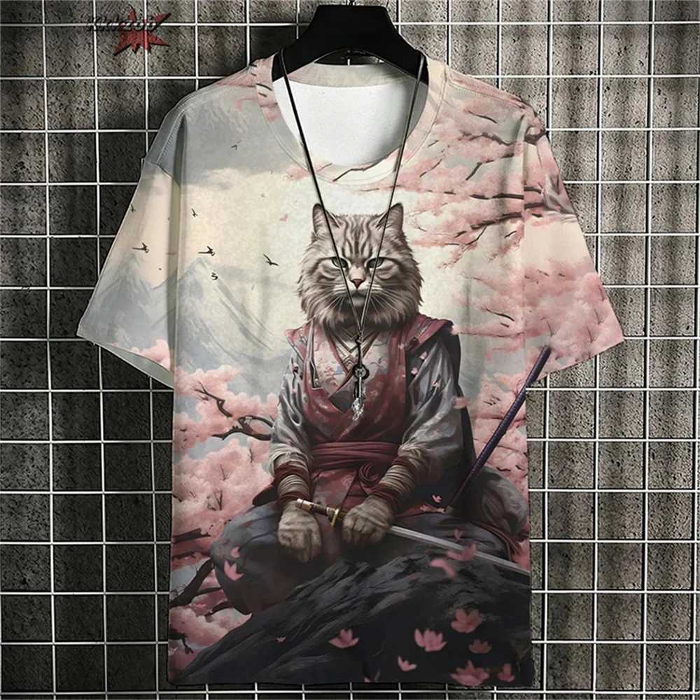 

Japanese ukiyo-e element pattern print retro short sleeve y2K t-shirt man fashion open male clothes for men t-shirt