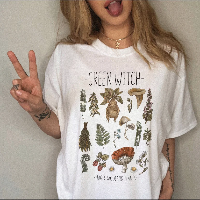 Harajuku Clothes Witch Shirt Casual 90s Summer Tee Fashion Women Clothing Print Tshirt Female Top Short Sleeve Graphic T-shirt