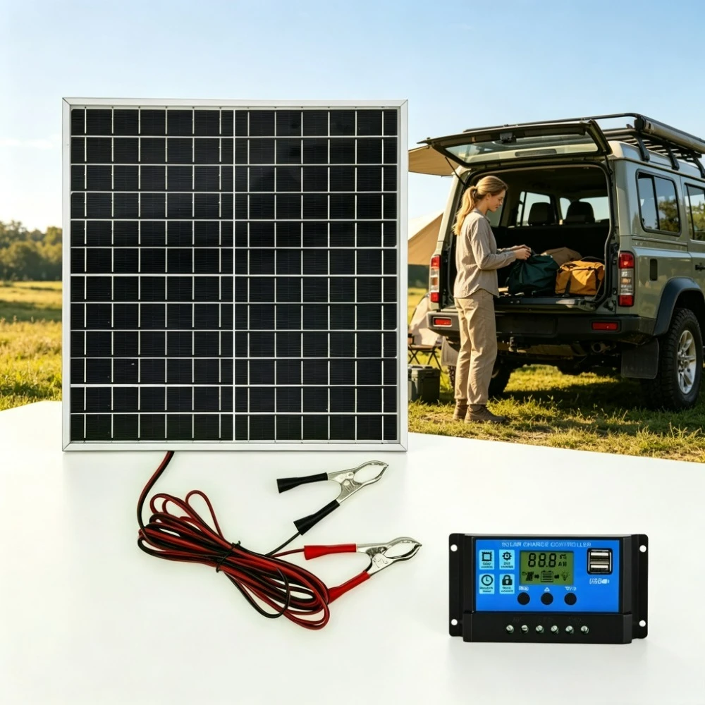 Portable 12W Monocrystalline Solar Panel Kit Aluminum Frame Matched 12V Solar Charge Controller Outdoor Solar Charging System