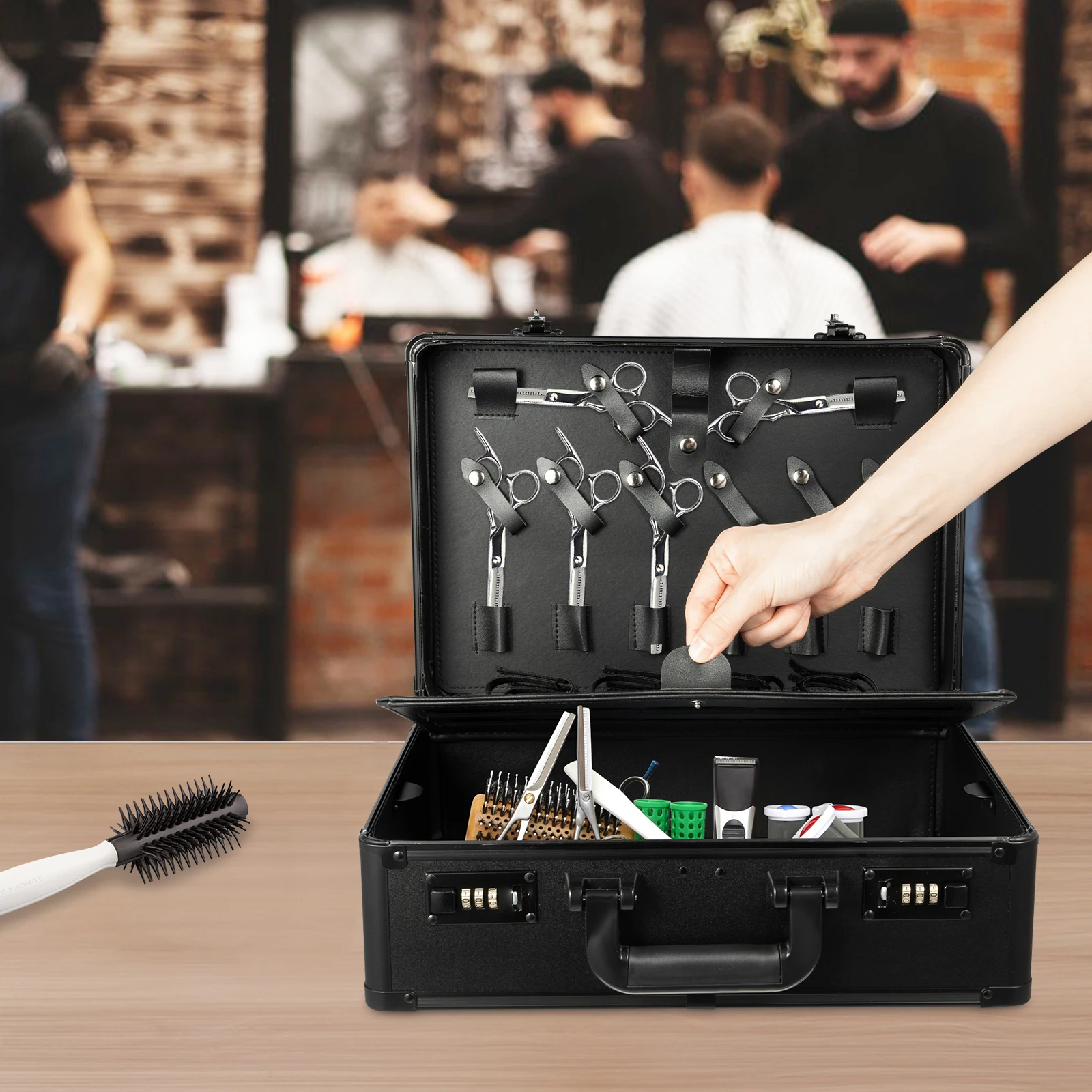 Hairdressing Toolbox with Double Password Buckle Design Large Capacity&soft PU Handle Toolbox for Professional Hairdressers