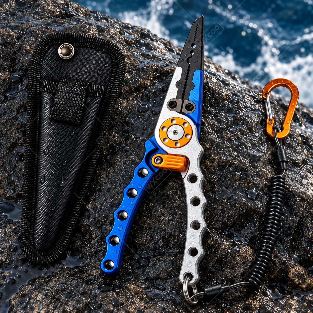 Multifunctional Aluminum Alloy Fishing Pliers Hook Remover Line Cutter Split Ring Opener Lanyard Sheath Resistant Saltwater Kit
