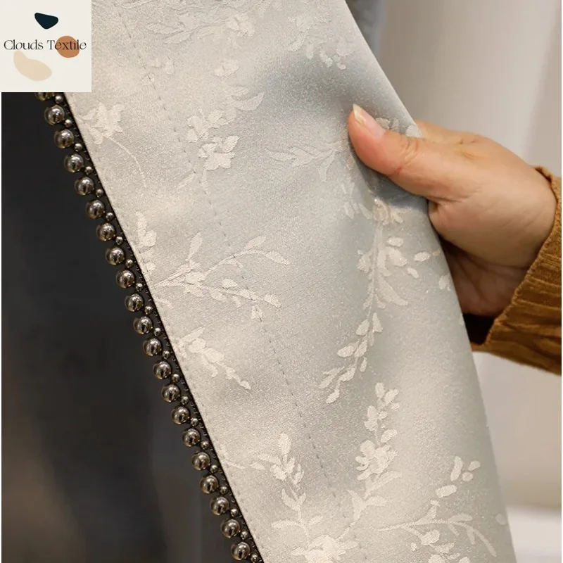 Custom Size！！ European Embroidery Lace New Blue and Gray Relief  Splicing Curtains for Living Room Bedroom Window Fashion Decor
