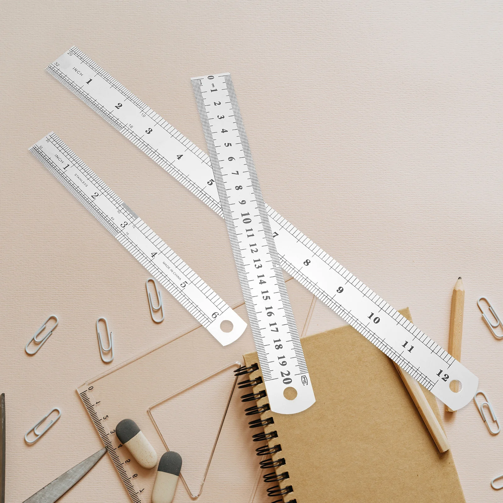 3Pcs Stainless Steel Ruler Thickened Double Sided Scale Ruler for Drafting Cutting Design Teaching Machinist Measuring Tool