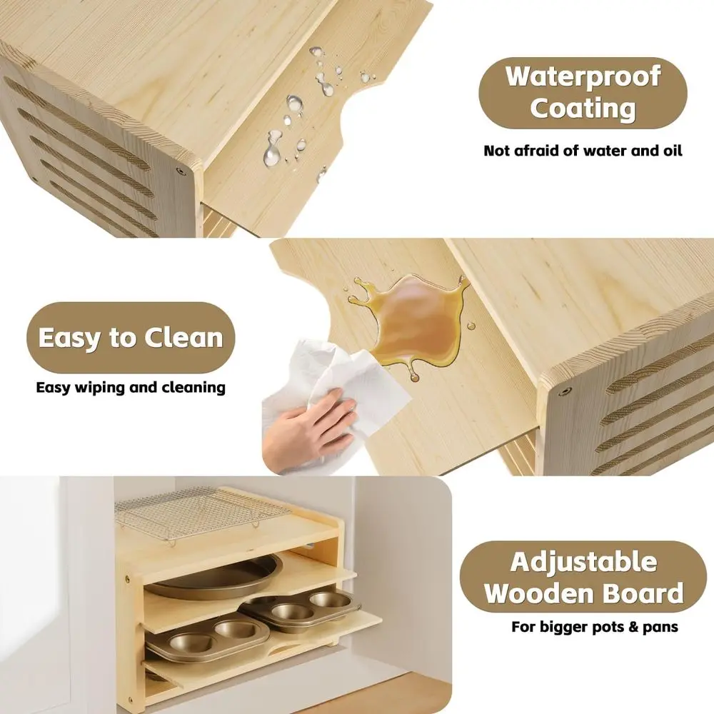 Divisores de bandeja de armário de madeira para assadeiras, panelas, tábuas de corte-organizador vertical de folhas de biscoitos, armazenamento de cozinha para panelas