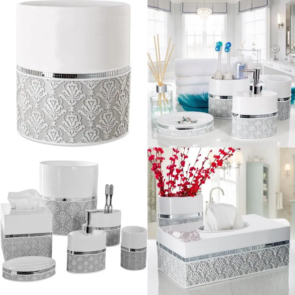 

Decorative White and Gray Small Bathroom Trash Can - 1.58 Gallon / 6 Liter Capacity Waste Basket for Durable Use