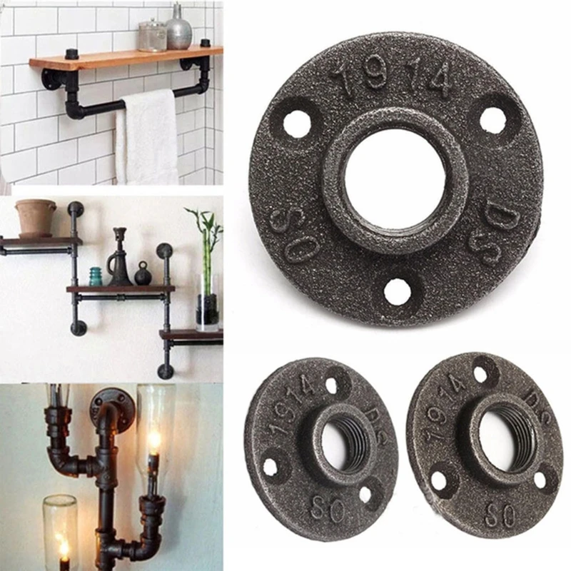 3/4 "Phụ kiện ống sắt mặt bích có ren dễ uốn trên tường Giá tường màu đen Thả vận chuyển