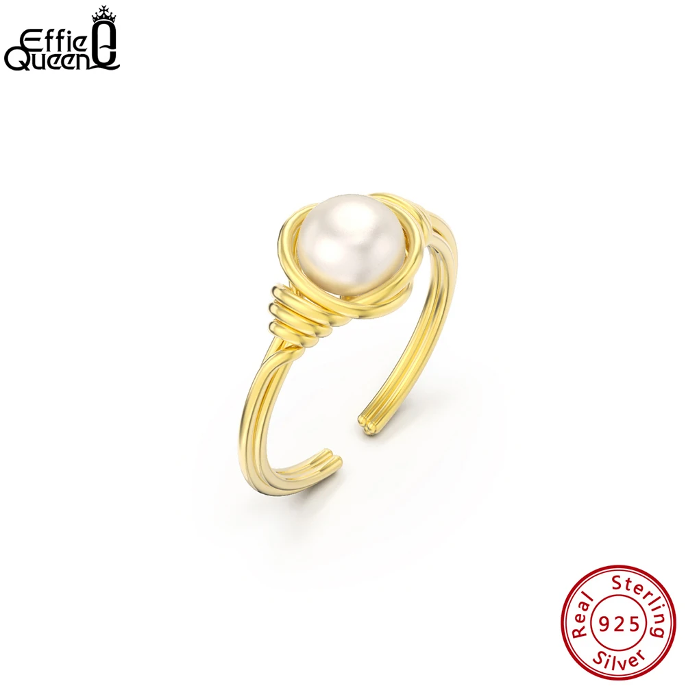 

Effie Queen Real 925 Sterling Silver Cultured Freashwater Pearl Rings for Women Fashion Butterfly 4A CZ Open Rings Jewelry GPR15