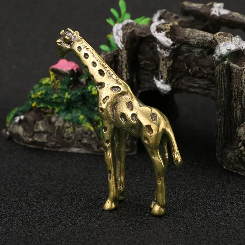 Solid Brass Giraffe Small Statue Desktop Ornament Vintage Animal Figurines Miniatures Decorations Crafts Home Decors Accessories