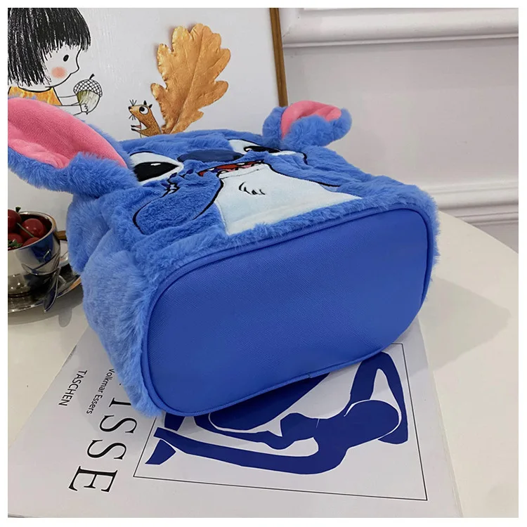 Disney Stitch Mochila de Pelúcia Infantil, moda cartoon kawaii, Mini Mochila 3D Menina Mochila de Grande Capacidade, presente de aniversário para crianças