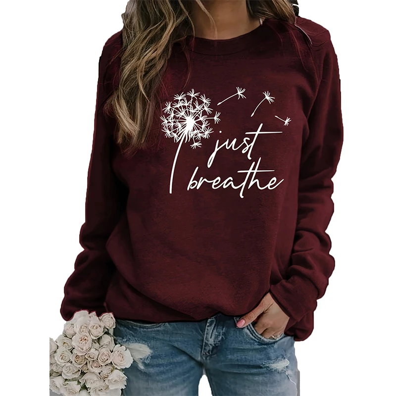 Autumn Winter Dandelion Slogan Sweatshirts 3D Print Women Crew Neck Hoodies Casual Long Sleeve Y2k Pullovers Top Female Clothing