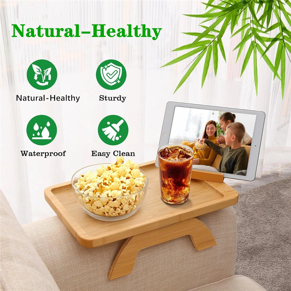 Multi-functional Wooden Lazy Sofa Tray with Rotating Base and Phone/Tablet Holder for Breakfast, Snacks and Folding Tray