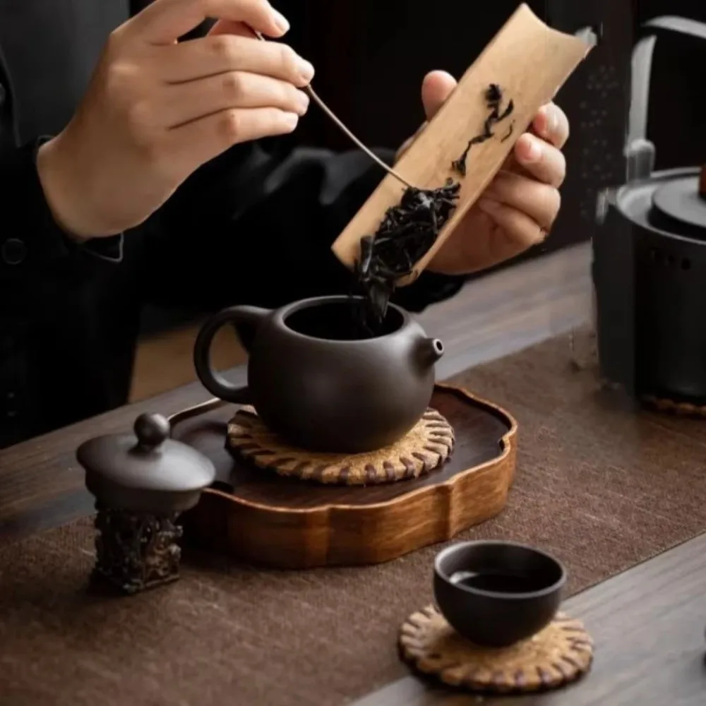 Anti-scalding Round Brown Placemats Handmade Bristle Tea Coaster Slip Heat Resistant Heat Insulation Mats