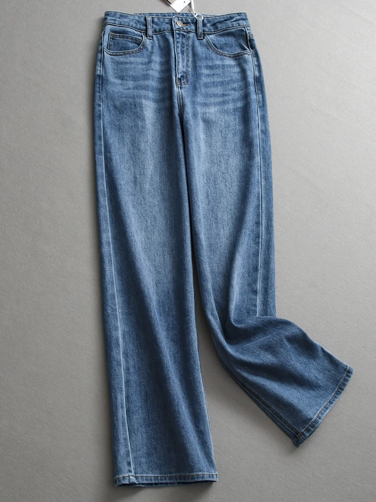 

Blue High Waist Wide Leg Jeans Loose Straight Cut Washed out Slimming Effect Long Leg Lengthening Casual Women's Jeans