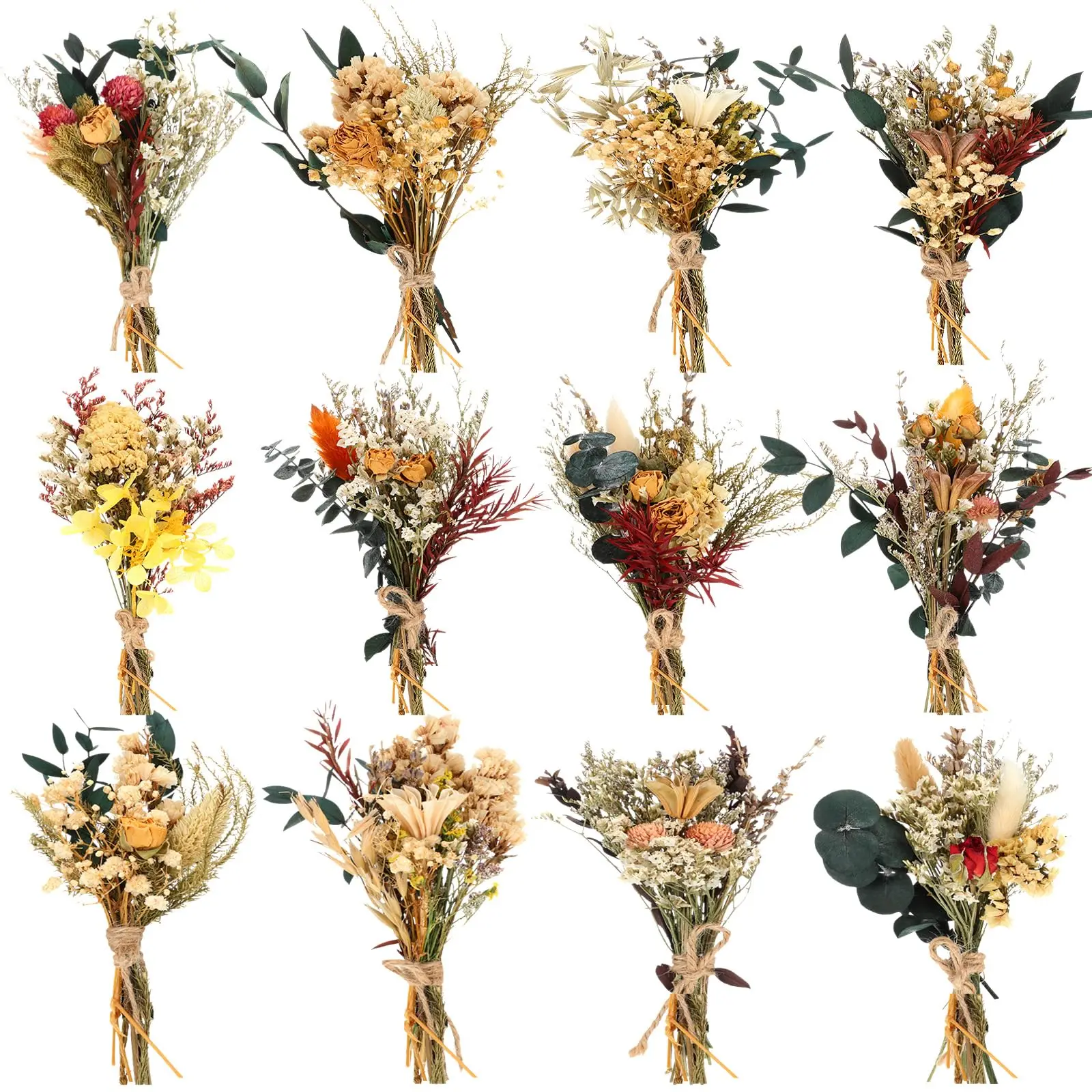 12 Pcs Boho Dried Flower Bouquet Mini Wedding Dry Flowers Decor,Boutonniere for Men,Bridesmaid Child Gift Birthday Decoration