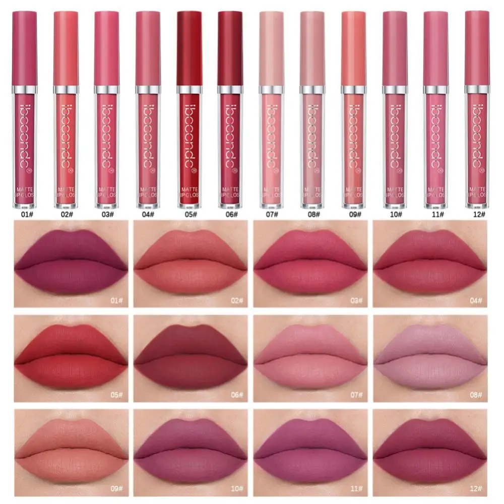 12 Kleur Fluweel Matte Lipgloss Waterdichte Langdurige Lip Glazuur Vloeibare Lippenstift Pigment Rode Vrouw Make-Up Lipgloss