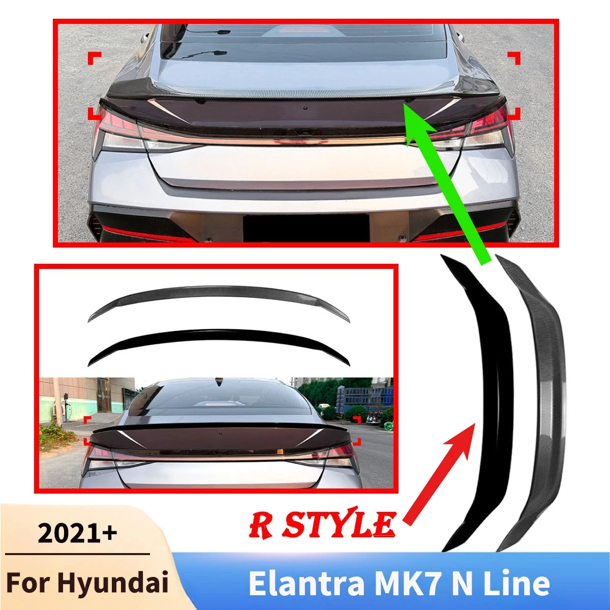 For Hyundai Elantra MK7 N Line R Style 2021+ Car Spoiler Wing Rear Trunk Spoiler Wing Lip Diffuser Tail Fin Auto Accessories