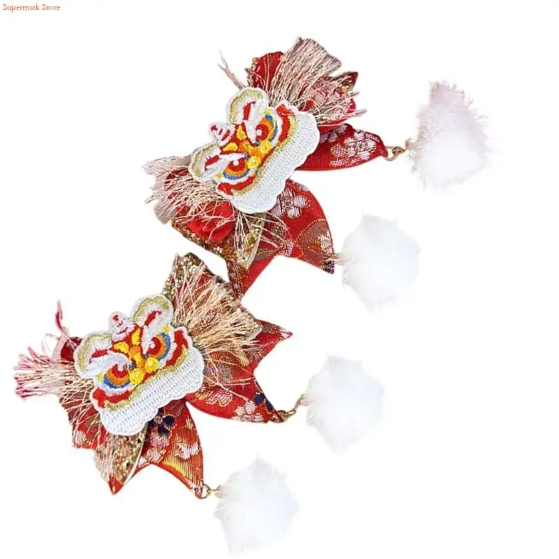 Q5WE Chinese Dragon Year Hair Clip for Girl Festival Hanfu Costume Hair Pin PonytailHolder Spring Festival Hair Accessories view 2