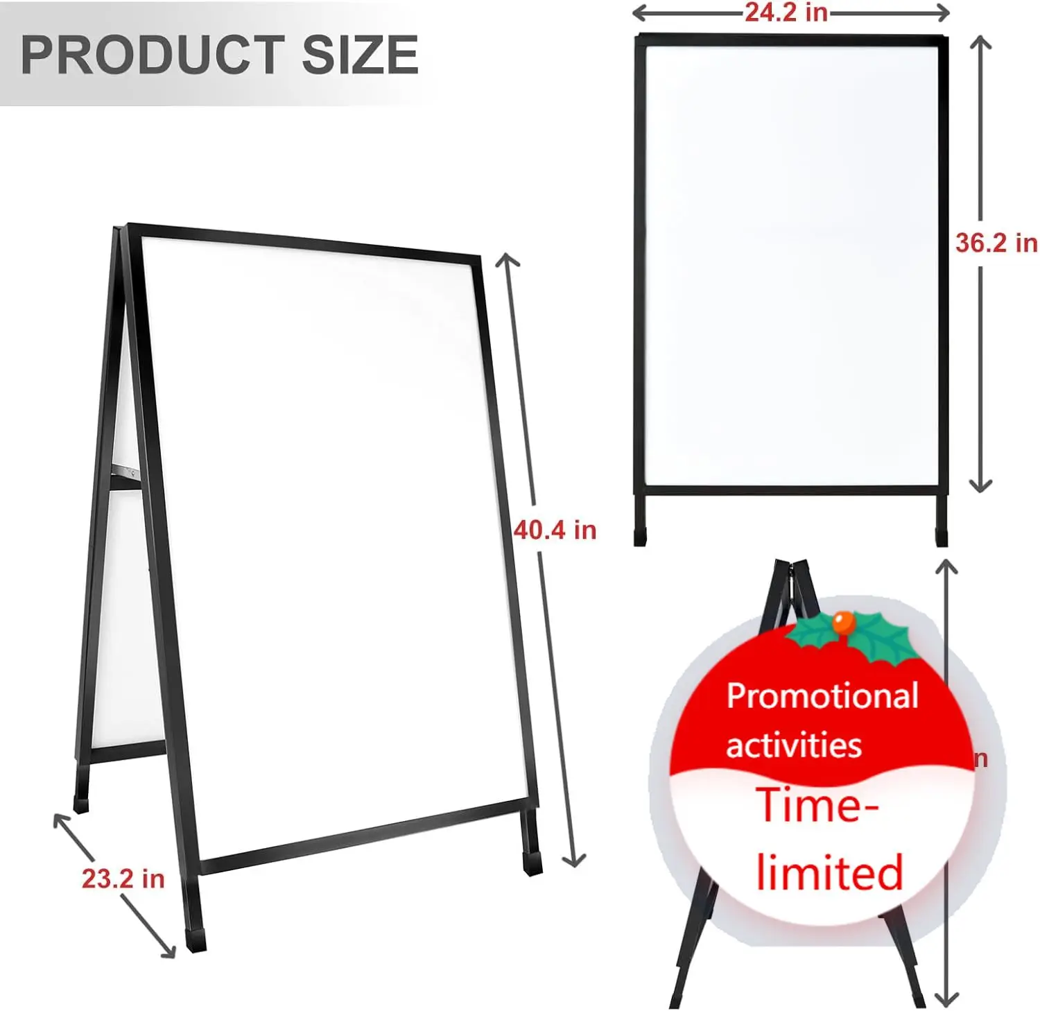 

24x36 Inches Double Sided Heavy Duty Slide-in Folding A-Frame Sidewalk Curb Sign Stand Display Poster Boards Poster Holder Frame